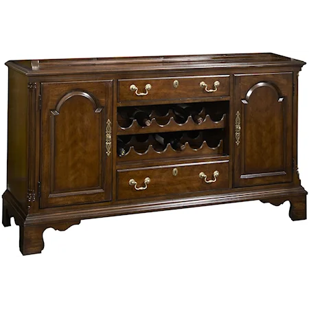 Two-Door Two-Drawer Traditional Cambridge Welch Cupboard Buffet with Wine Bottle Display/Storage